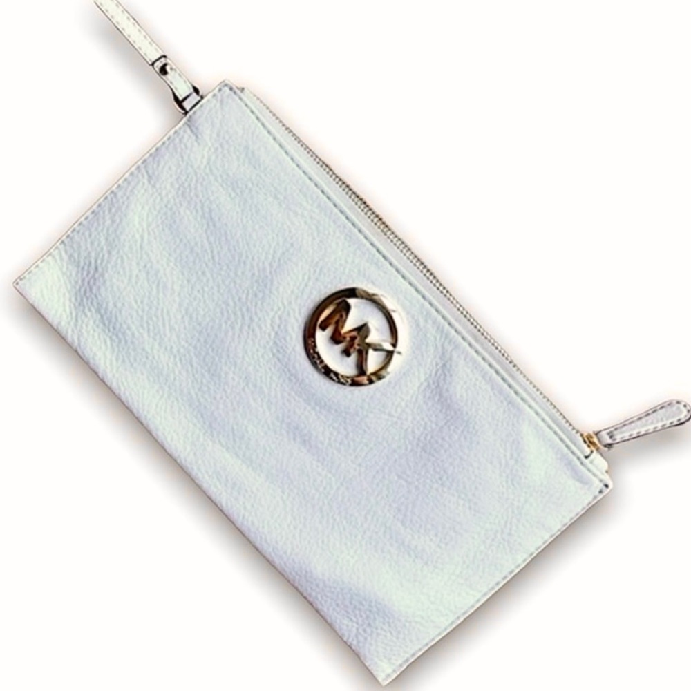 MK Leather Wristlet, Ivory